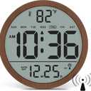WallarGe Atomic Wall Clock - Never Needs Setting, Digital Wall Clock Battery Operated with Date, Temp, DST, Self-Setting Time, Easy to Read 8 Inch Display for Bedroom, Living Room, Home, Office