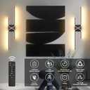 Battery Operated Wall Sconce with Remote Control, USB Rechargeable Wireless Wall Sconce Set of 2, LED Dimmable Wall lamp, 3 Color/Timer/Memory, Black Wall lights for Bedroom Living Room, 31.5 inch