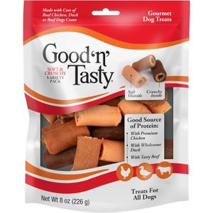 2 x Good 'n' Tasty Soft & Crunchy Roll High Protein Dog Treat, 8 oz (EXP 05/21/28)