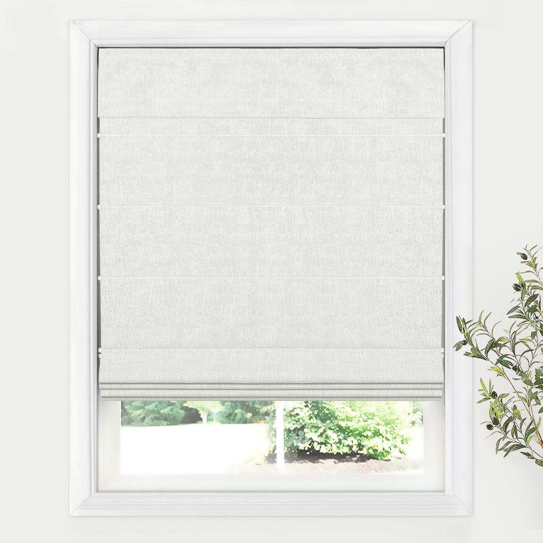 LazBlinds Cordless Roman Shades for Windows, Blackout Room Darkening Thermal Insulated Window Blinds, Lightweight Fabric Blinds for Indoor Windows, 37" W x 60" H, Off White