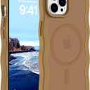 Hualele Magnetic for iPhone 15 Pro Case, Compatible with MagSafe, Military Grade Dropproof Translucent Matte Back Cute Curly Wave Edge Slim Phone Case 15 Pro, Brown