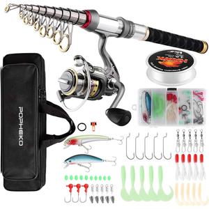 Fishing Rod Reel Combo Full Kit Telescopic Fishing Pole Set Spinning Reel Line Lures Hooks and Fishing Carrier Bag Saltwater Freshwater Fishing Gear for Kids Adults Professional