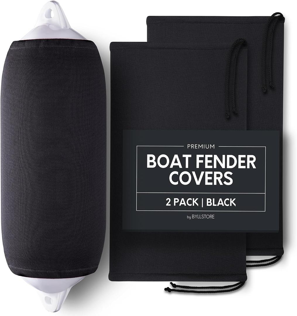 Boat Fender Covers Black & Navy Blue | 1, 2 & 4-Pack | Polyester (2-Pack, Black, 10 x 26)