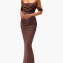 PRETTYGARDEN Cocktail Dresses for Women 2026 Summer Floral Off Shoulder Ruched Mesh Elegant Wedding Guest Maxi Dress XL