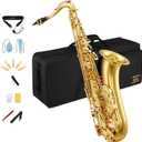 Eastar Tenor Saxophone, B Flat Golden Lacquer Beginner Kit with Cleaning Cloth, Case, Mouthpiece, Neck Strap, Reeds, TS-
