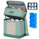 Mancro Breastmilk Cooler Bag with Ice Pack, Double Layer Breast Milk Cooler Bag Fits 6 Bottles Up to 9 Ounces, Breast Pump Bag with Cooler for Daycare & Nursing, Green
