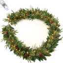 9FT Prelit Artificial Christmas Garland with Dual Color LED Lights and Timer by Remote Control and Batteries Operated for Mantle Stairs Fireplace Door Xmas Decoration, Indoor Outdoor, Green