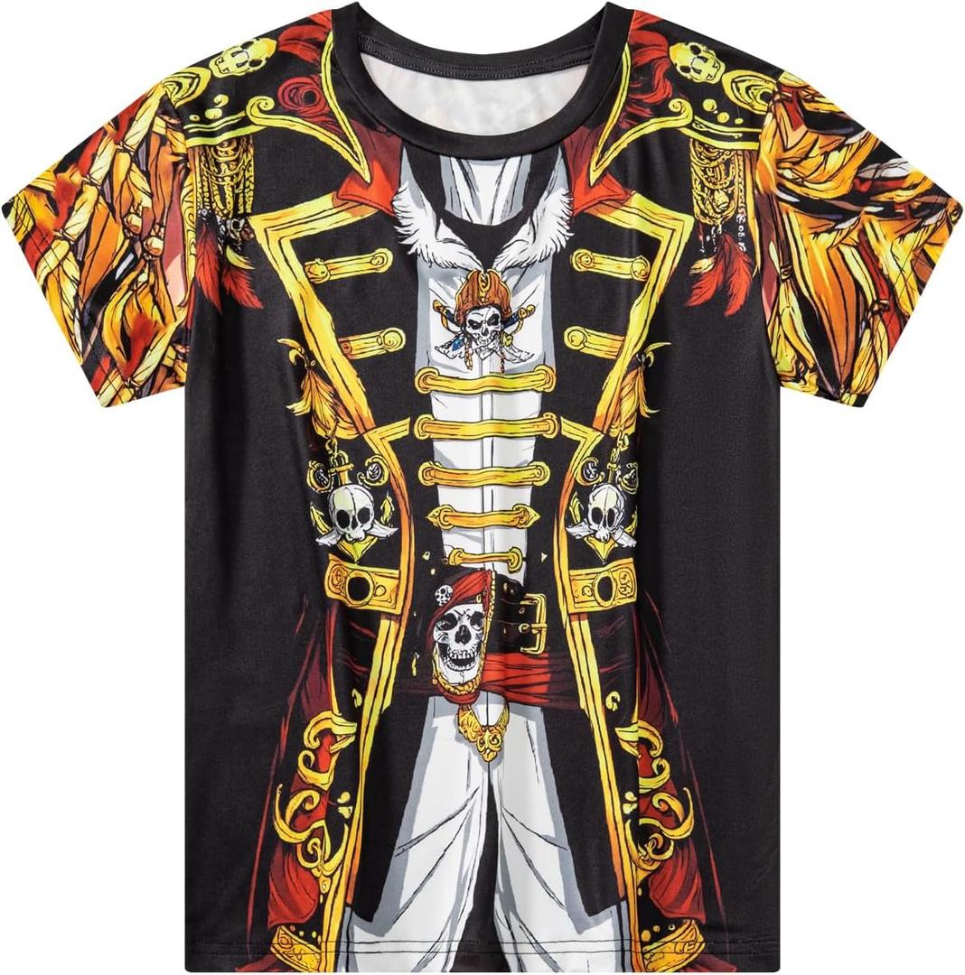 Toddler Boy Cowboy Pirate T-Shirt Halloween Thanksgiving Party Novelty Funny Short Sleeve Tee (Gold)