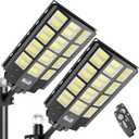 2-Pack Solar Street Lights Outdoor Waterproof, 9500W Solar Light Outdoor Dusk to Dawn, 240000LM 7000K Flood Light Motion Sensor for Garden/Yard/Parking Lot Lighting