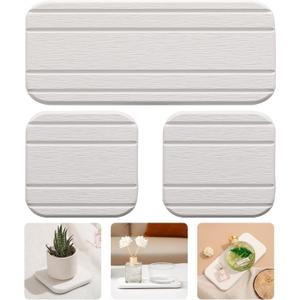 3PCS Water Absorbing Diatomaceous Earth Tray for Sink, Fast Drying Soap & Toothbrush Holders for Bathroom Counter, 1 Stone Tray, 2 Stone Coasters (White-stripes)