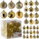 Prextex 36pc Shatterproof Christmas Ornaments Set - Gold Christmas Tree Decorations in 3 Sizes and 6 Styles - Hanging Balls with Loops in Matte, Shiny, and Glitter Finishes for Indoor-Outdoor Display