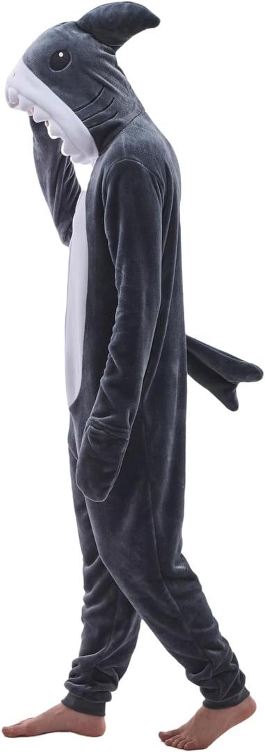 Unisex Adult Onesie Pajamas Animal One Piece Snug Fit Halloween Costume Sleepwear Homewear (Small, Grey Shark)