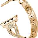 Compatible with Apple Watch Band 45mm 44mm 42mm/41mm 40mm 38mm, Rhinestone Diamond Sparkle Bling Glitter Jewelry Metal Wristband Strap for iWatch Series 7 6 5 4 3 2 1 SE,Rose Gold,42mm/44mm/45mm