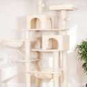 Heybly Cat Tree, 70 inches Tall Cat Tower Condo with Toy for Indoor Large Cats, Cat House Furniture with Padded Plush Perch, Cozy Hammock and Sisal Scratching Posts, Beige HCT032M