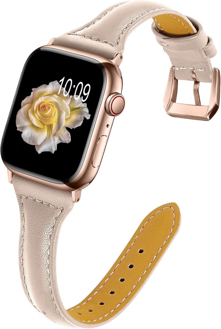 Leather Bands Compatible Apple Watch Bands For Women 38mm 40mm 41mm 42mm 44mm 45mm 46mm 49mm, Top Grain Leather Band Replacement Strap for iWatch Ultra SE SE2 Series 11 10 9 8 7 6 5 4 3 2 1