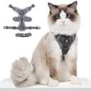 Puppy Harness,Cat Harness and Lead Set,No Pull Dog Cat Harness,Soft Mesh Breathable Reflective Puppy Cat Dog Vest Harnesses for Small Dogs Cats (Grey, Small)
