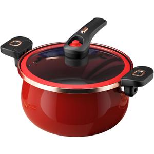 Nonstick Ceramic Coated Sauce Pan with Lid Red Crock Pot with Twist & Lock Handles, Micro Pressure Cooker Versatile stock pot with lid, Bottom Big Soup Canning Pots,Simmer Pot (RED, 5.5Quarts)