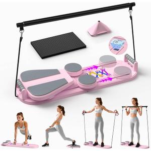 Pilates Board, Pilates Reformer Set for Home, Multifunctional Abdominal Board, Multi-Purpose Foldable Pilates Reformer Board, Core Workout Equipment, Pink