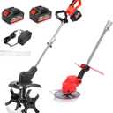 21V Cordless 2-in-1 Tiller & Weed Whacker Combo | 12"x9" Rototiller, 4x4 Blades & 8" Trimmer - 221v Battery, 360 RPM for Gardening, Garden Tiller, Electric Tiller, Cultivators for Gardening