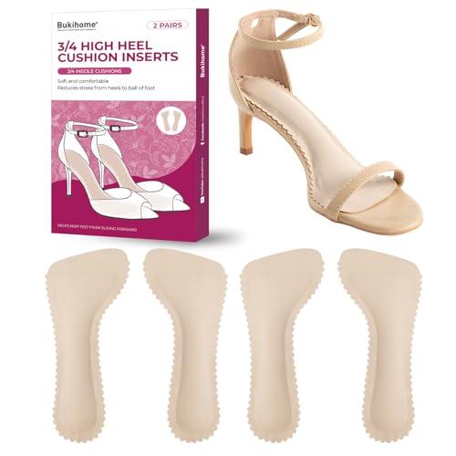 High Heel Cushion Inserts for Women - Bukihome 3/4 Invisible Insoles Prevent Feet from Sliding Forward - Shock & Sweat Absorption - Comfort Shoe Pads for High Heels Sandals Flats,Size S