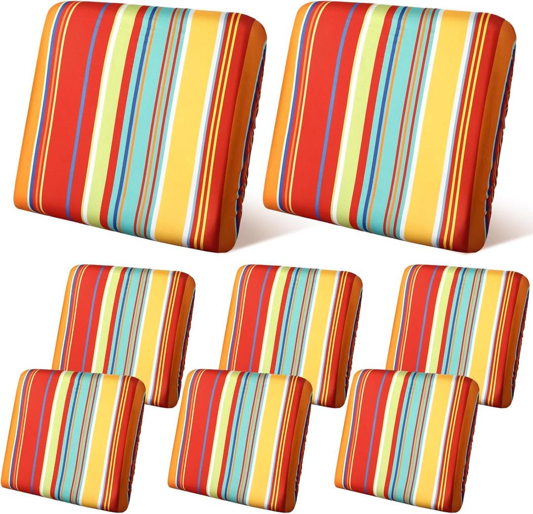 Geyoga 8 Pcs Rainbow Stripes Patio Stretch Sofa Cushion Covers Outdoor Cushion Slipcovers Replacement Waterproof Seat Covers Washable Chair Protector for Pets for Patio Sofa Furniture Garden