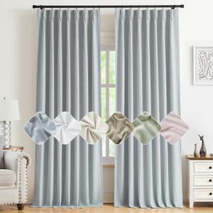 Kayne Studio Blue Gray Pinch Pleated Full Blackout Curtains, Linen Blend Room Darkening Thermal Insulated Soundproof Drapes, 84 Inch Back Tab Window Curtains for Living Room Bedroom(2 Panels, 40"x84")