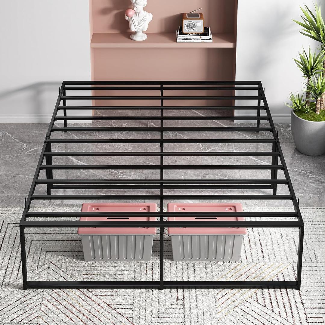 IDEALHOUSE Full Size Metal Platform Bed Frame, 14 Inch Metal Bed Frame with 3 in 1 Steel Support, Heavy Duty and No Box Spring Needed Large Storage Easy to Assemble Non-Shaking and Non-Noise Black