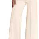 Women's High-Waist Wide Leg Pants - Elegant Off-White Trousers with Side Zipper, Pleated Front, Formal & Casual Wear, Size M