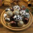 Soulchen 18 Pcs Cowhide Printed Christmas Ball Ornaments 2.4 Inch Western Cow Hanging Ornaments Plastic Brown Cow Print Decorations for Xmas Tree Rustic Decor Farm Supplies Birthday Gift