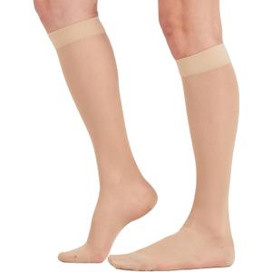 2 Pairs Sheer Compression Socks for Women - 15-20 mmHg Knee High Sheer Compression Stockings for Support Circulation Swelling Edema Work Office Travel, Beige, Large
