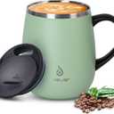 Ideus 16 oz Insulated Coffee Mug with Handle and Lid, Double Wall Stainless Steel Vacuum Thermal Coffee Mug, Travel Coffee Cup Thermal Cup for Home and Office, Avocado Green