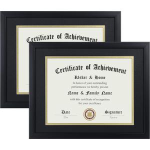 ELSKER&HOME 8.5x11 Certificate Frame - Classic Black Color Frame - Displays Diploma 8.5x11 Inch with Mat - 11x14 Inch Without Mat - For Document/Photo(2 Pack, Matte Black with Gold Rim)