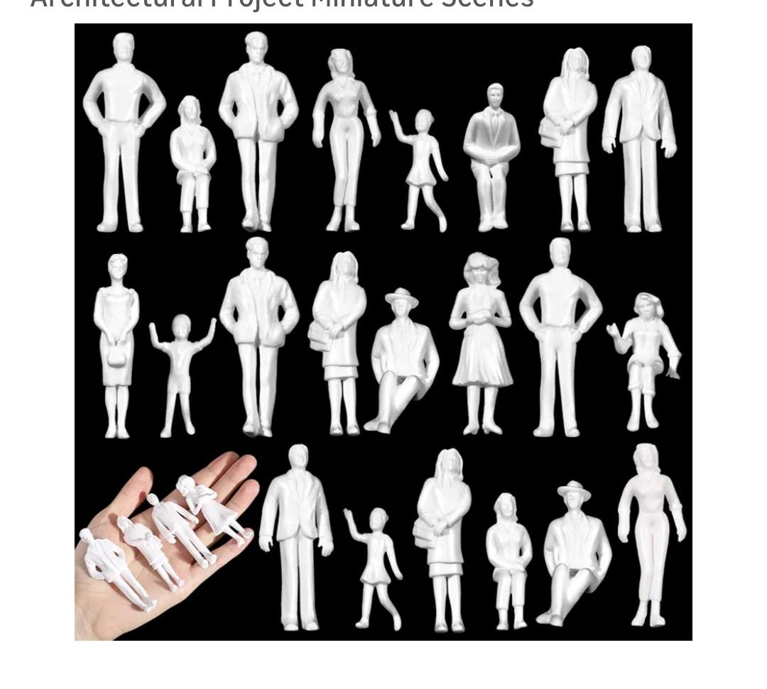 Namalu 43 Pcs 1:25 Scale White Unpainted Mini People Figures Miniature People for Model Train Architectural Standing and Sitting Mini Diorama Figures for Architectural Project Miniature Scenes