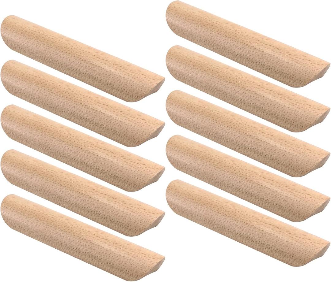 Semetall 10pcs Wooden Pull Handles,Solid Wood Drawer Handles for Kitchen Cabinet Dresser Door, 128mm/5.04" Hole Distance