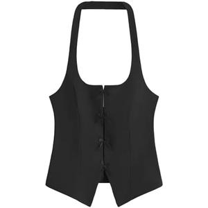 Milumia Women's Backless Halter Crop Top Y2K Bow Front Cut Out Sleeveless Going Out Tank Tops Black XX-Small