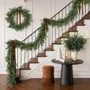 Christmas Garland 9FT Decorations Real Touch Cedar Cypress Pine Greenery Artificial Green Christmas Garland for Mantle, Fireplace, Table, Stairs, Door, Porch, Indoor Outdoor Decorations, 4Pcs