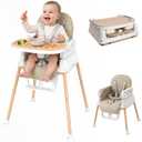Baby High Chair for Babies and Toddlers, 3-in-1 Convertible Highchair with Built-in Leg Storage, Compact Pack-Away Design, Baby Eating Feeding Chair, Silla De Comer para Bebe, Beige