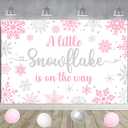 kreat4joy A Little Snowflake Is on the Way Baby Shower Decoration, Winter Baby Shower Decorations Girl Pink White Silver Backdrop Balloon Arch Snowflake Stickers for Wonderland Frozen Gender Reveal