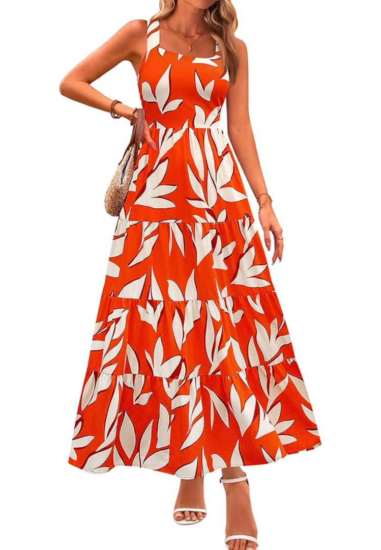 PRETTYGARDEN Women's Summer Floral Maxi Dress Sleeveless Smocked Ruffle Long Flowy Beach Vacation Boho Sundresses, XL