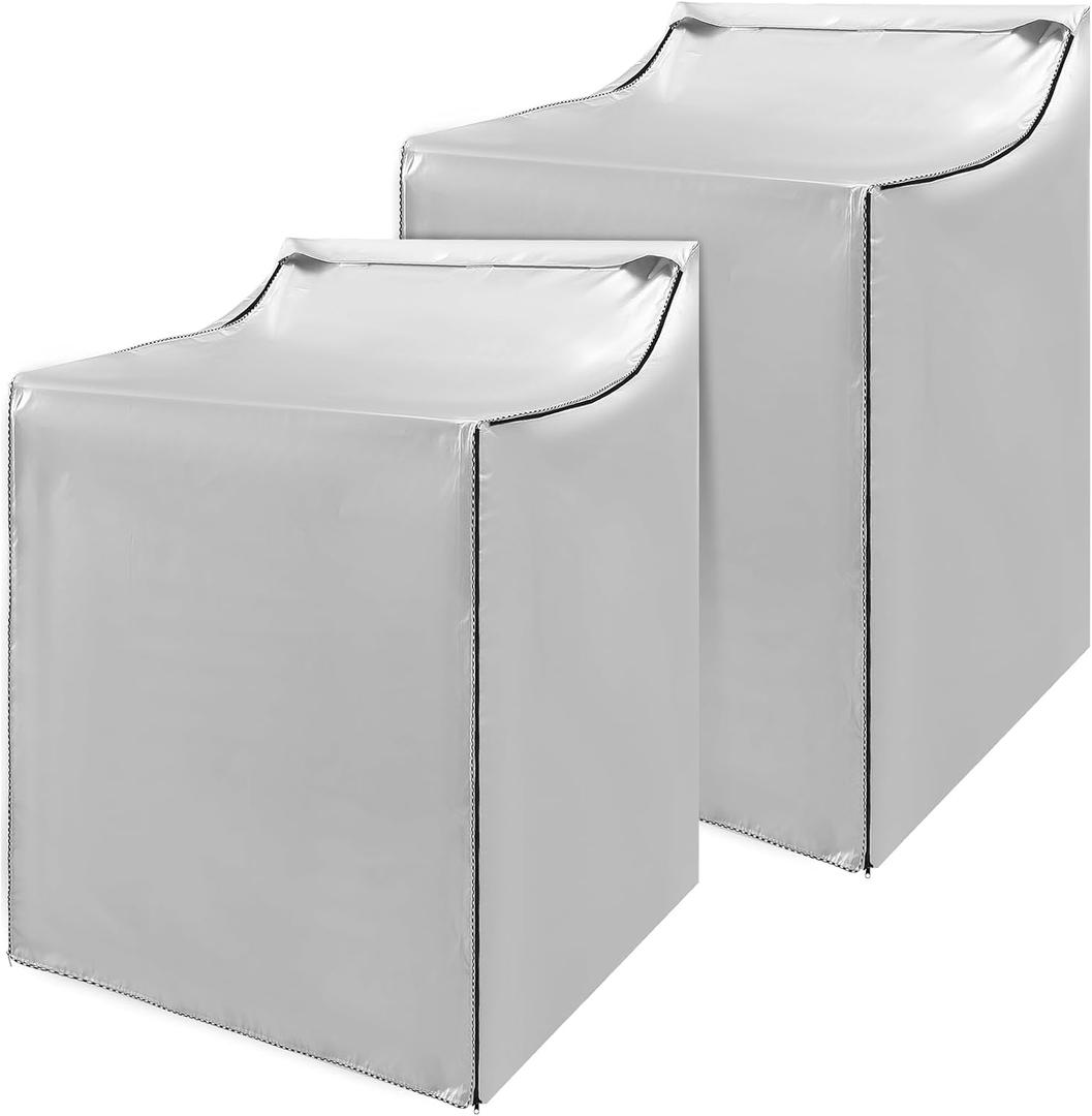 2 Pack Washer and Dryer Covers, Portable Waterproof Washing Machine Cover with Zipper Universal Fit for Top Load & Front Load Washer/ Dryer, W29”D28”H43” (Silver)