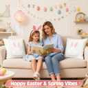 Cute Bunny Pillow Covers 18x18 Set of 2, Ultra-Soft Plush Faux Fur White Rabbit Throw Pillowcases with Pink Embroidered Ears for Spring Farmhouse Home Decor, Kids Room & Easter Gifts
