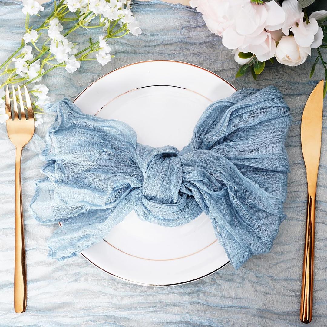 Nydotd 6pcs Cheesecloth Napkins 20 x 20 Inch Boho Dinner Napkins Wrinkled Rustic Linen Table Decorative Cloth Napkins for Wedding Party Baby Shower Easter Family Everyday Use(Dusty Blue)