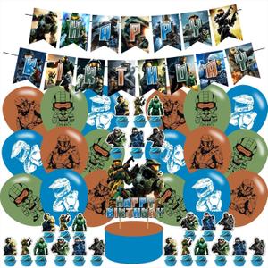 Chieftain Game Themed Birthday Party Supplies Set Happy Birthday Banner, Cake Topper, Cupcake Toppers, Balloons for Cartoon Game Kids Party Decorations