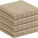 Homaxy 100% Cotton Terry Kitchen Towels(Tan, 13 x 28 inches), Checkered Designed, Soft and Super Absorbent Dish Towels, 4 Pack