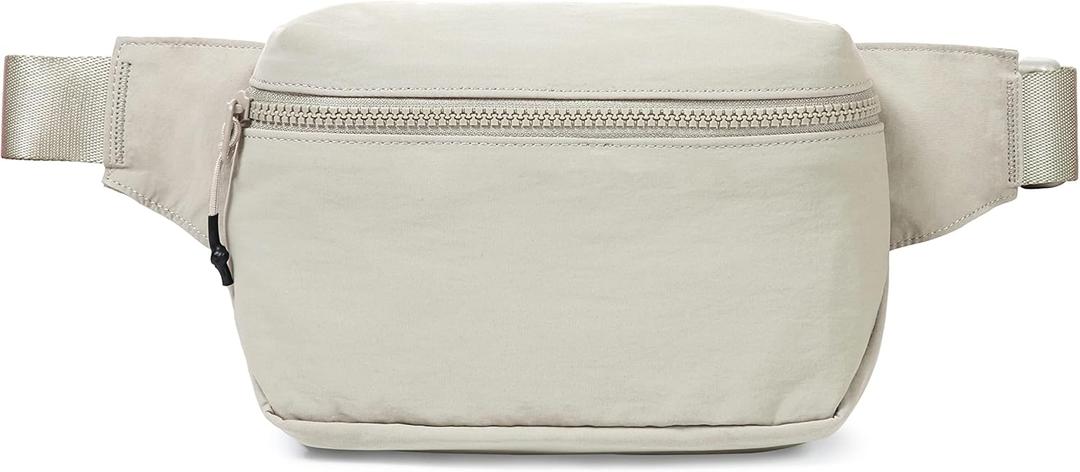 ODODOS 2L Belt Bag for Women Men, Crossbody Fanny Packs with Adjustable Strap Waist Pouch for Workout Hiking Running Travel, Light Grey