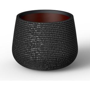 Kante 18.1" Dia Round Fluted Planter with Surface Indentations, Large Flower Pot with Drainage Hole for Indoor & Outdoor Plants, Black Finish with Warm Brown Interior