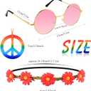 TUPARKA 30PCS Hippie Glasses Headband Costume Accessory Set Includes Multicolor Daisy Flower Headbands,Round Hippie Sunglasses and Peace Sign Necklaces for Hippie Party Supplies