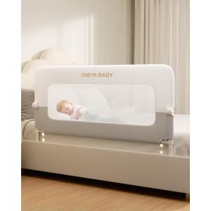 Baby Bed Rail Guard, 59in Thickened Toddler Bed Rail for Toddlers, Extral Tall Swing Down Kids Child Safety Side Railing Guards/Rails for Twin, Full, Queen, King Bunk Size Bed, White/Grey, 27H