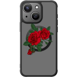FUNMIKO Cute Phone Case for iPhone 13 Mini - Wireless Charging & Military-Grade Protection - Trendy Wildflower Design for Women Girls, Non-Slip Translucent Matte Hard Cover - Blooming Red Rose
