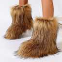 YXCFEWD Fur Boots for Women Winter Fluffy Furry Boots for Girls Flat Heel Snow Boots, 8 Wide